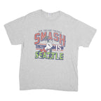 GILDAN Mens Grey Cotton Graphic T-Shirt L Short Sleeve Crew Neck Football Print