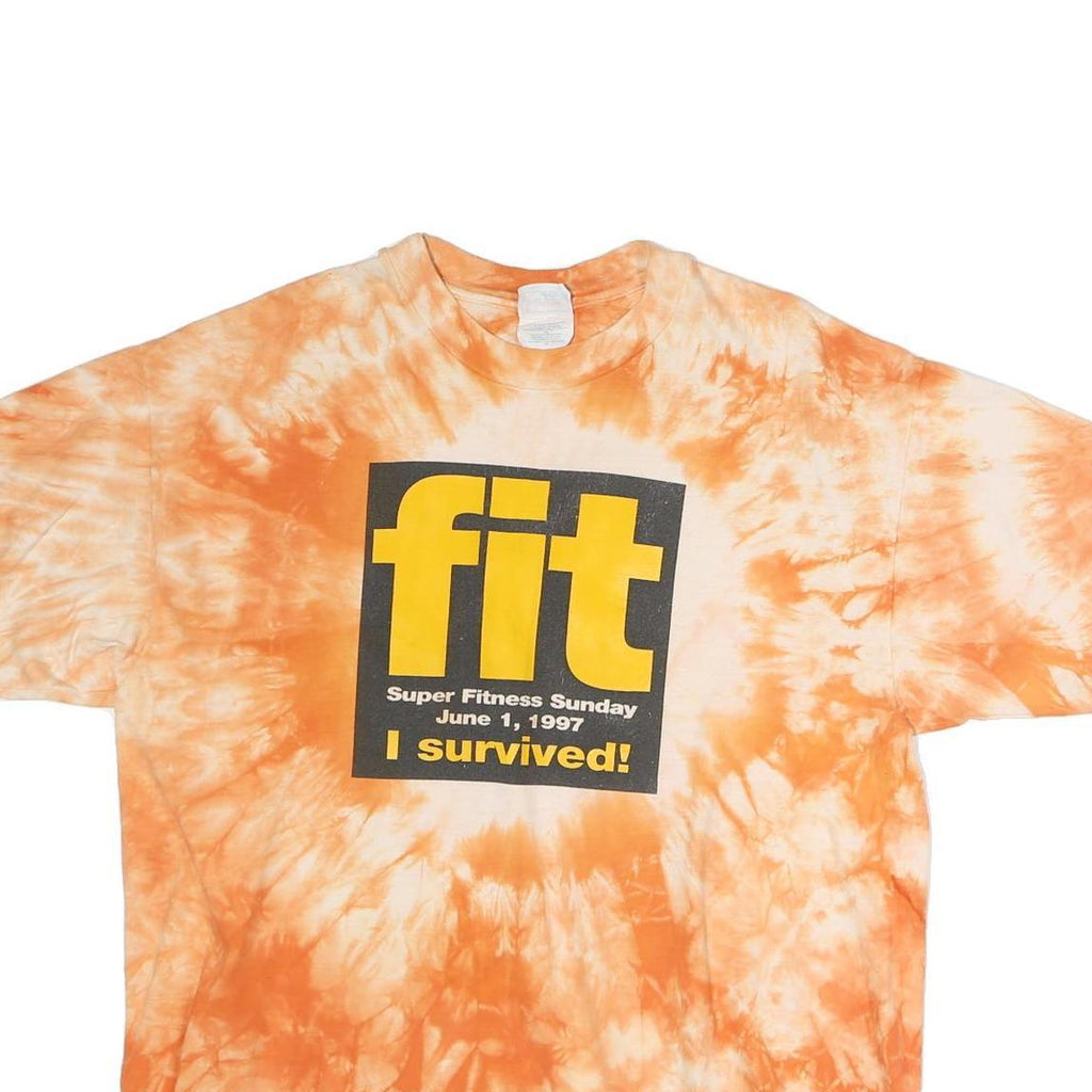 HANES Mens Orange Tie Dye Fit Graphic T-Shirt XL Short Sleeve Crew Neck Super