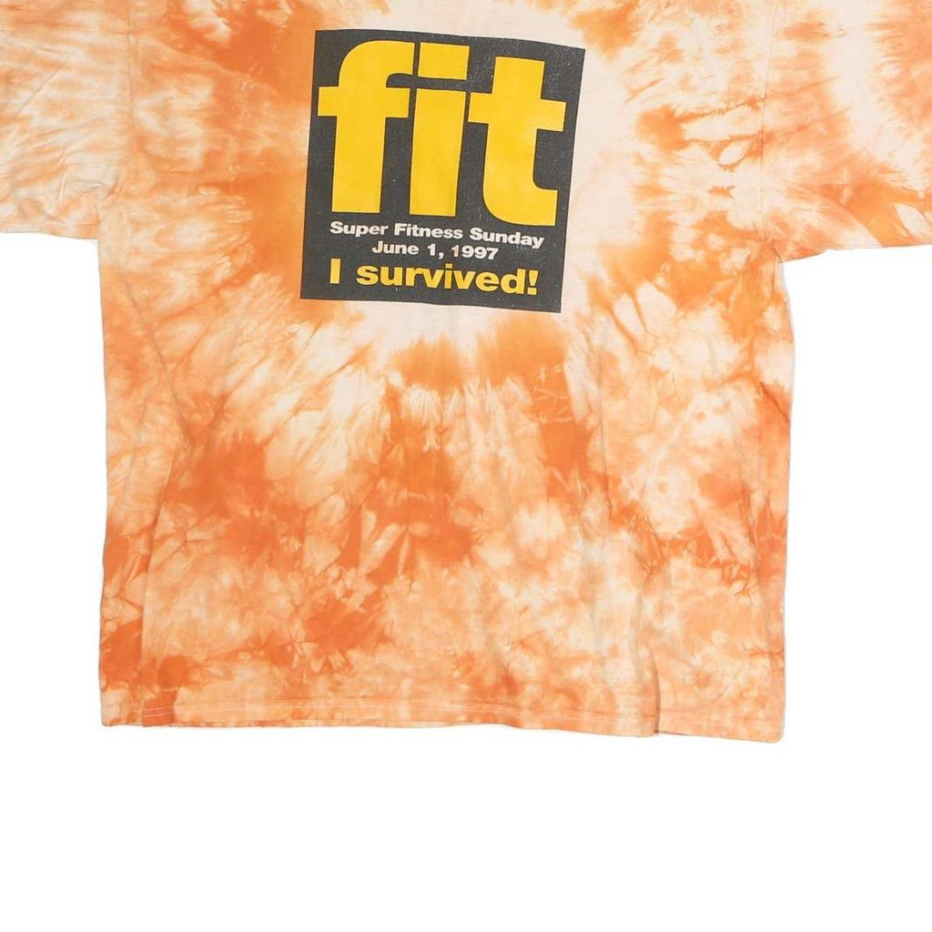 HANES Mens Orange Tie Dye Fit Graphic T-Shirt XL Short Sleeve Crew Neck Super