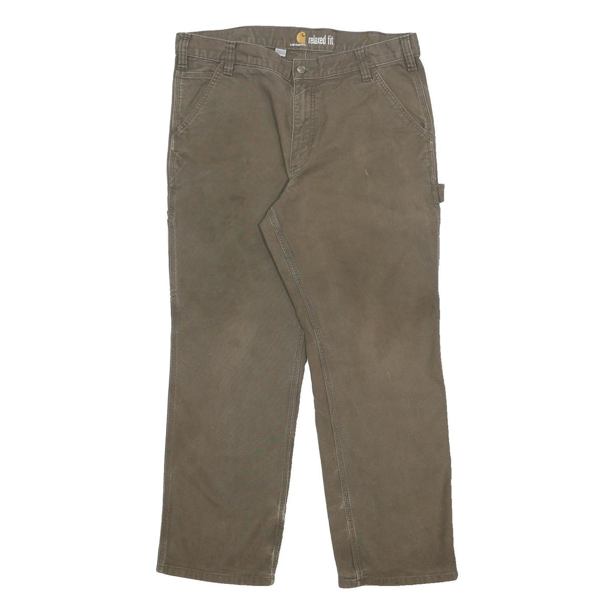 CARHARTT Mens Relaxed Fit Cotton Blend Brown Work Trousers W36 L30 Zip Pocket