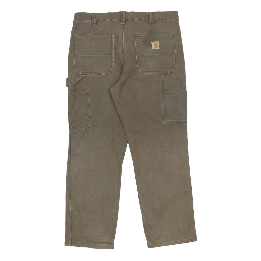 CARHARTT Mens Relaxed Fit Cotton Blend Brown Work Trousers W36 L30 Zip Pocket