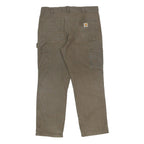 CARHARTT Mens Relaxed Fit Cotton Blend Brown Work Trousers W36 L30 Zip Pocket