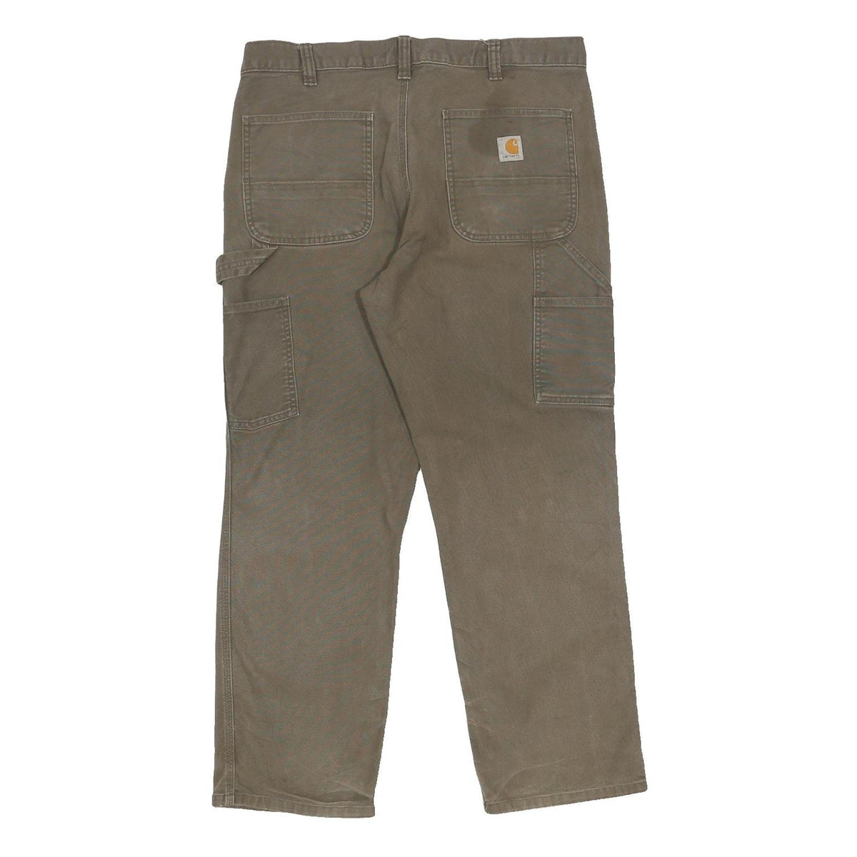 CARHARTT Mens Relaxed Fit Cotton Blend Brown Work Trousers W36 L30 Zip Pocket