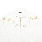 C.O.D. Womens White Gold Accent Zip Jacket M Viscose Blend Star Heart Print