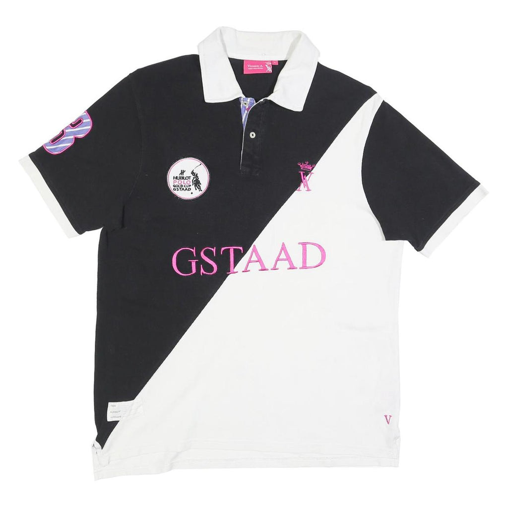 VICOMTE A Mens Black & White Gstaad Cotton Blend Short Sleeve Polo Shirt L