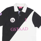 VICOMTE A Mens Black & White Gstaad Cotton Blend Short Sleeve Polo Shirt L