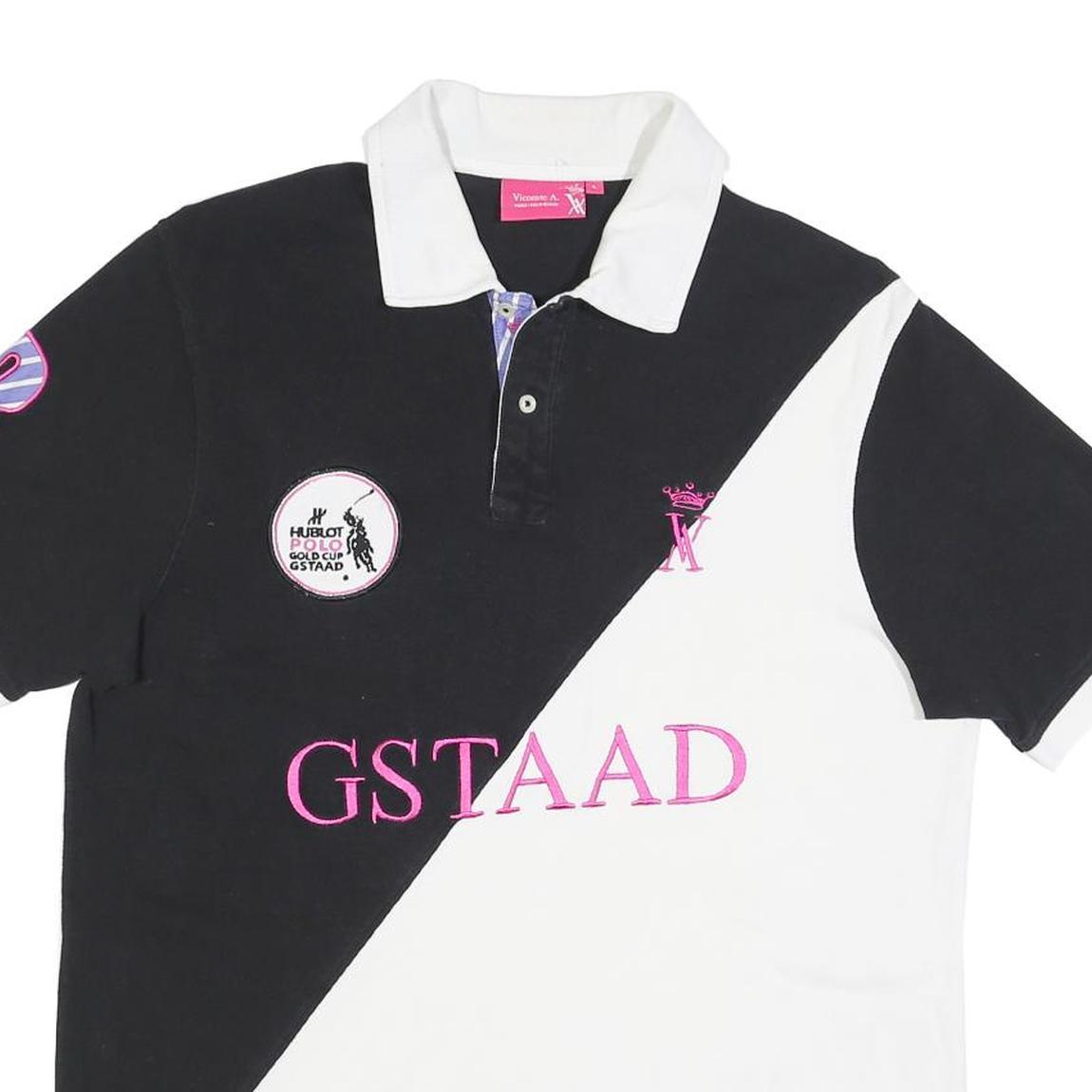 VICOMTE A Mens Black & White Gstaad Cotton Blend Short Sleeve Polo Shirt L