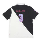 VICOMTE A Mens Black & White Gstaad Cotton Blend Short Sleeve Polo Shirt L