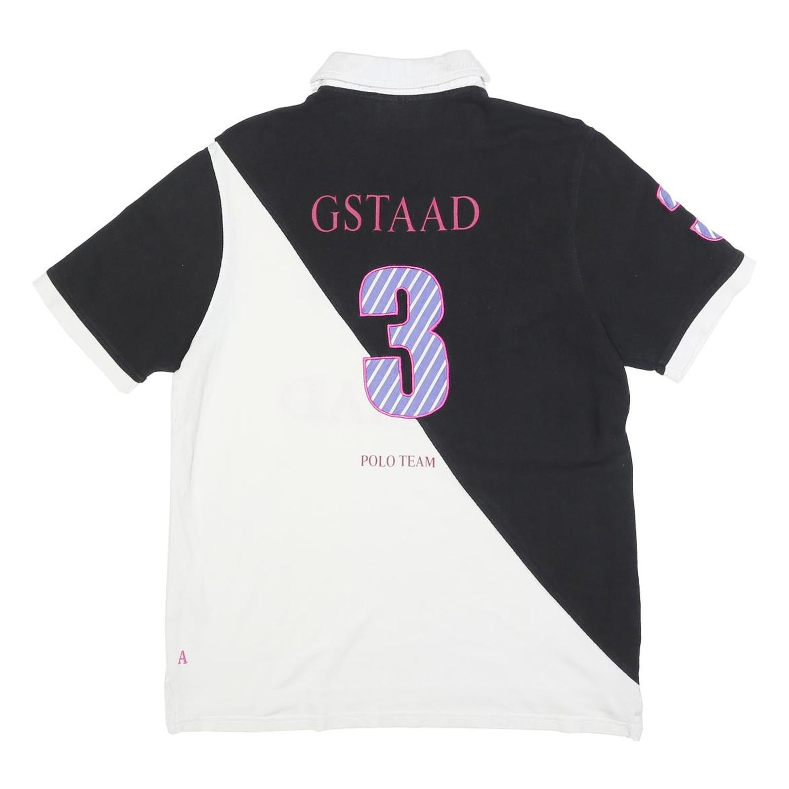 VICOMTE A Mens Black & White Gstaad Cotton Blend Short Sleeve Polo Shirt L