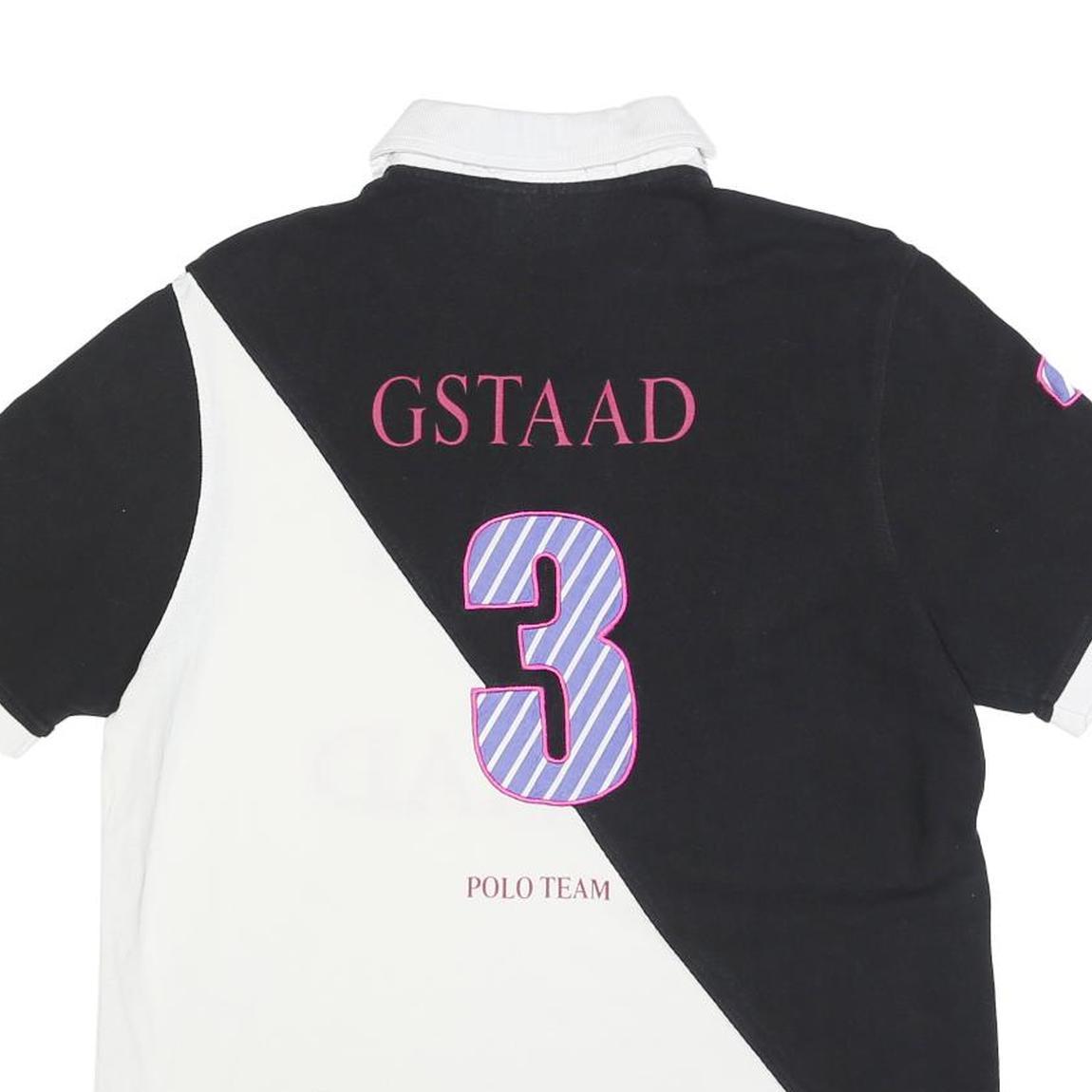 VICOMTE A Mens Black & White Gstaad Cotton Blend Short Sleeve Polo Shirt L