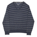 TOMMY HILFIGER Mens Navy & White Striped Plain V-Neck Basic Knit Jumper XL