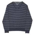 TOMMY HILFIGER Mens Navy & White Striped Plain V-Neck Basic Knit Jumper XL