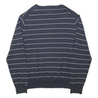 TOMMY HILFIGER Mens Navy & White Striped Plain V-Neck Basic Knit Jumper XL