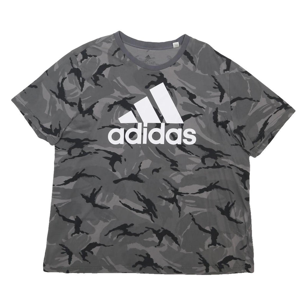 ADIDAS Mens Grey Camouflage Graphic Logo T-Shirt 2XL Short Sleeve Crew Neck
