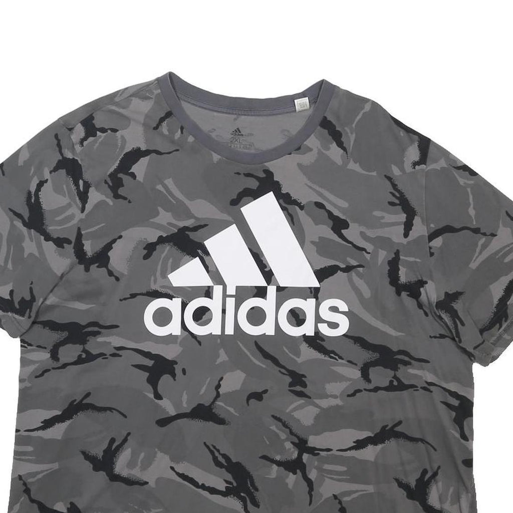 ADIDAS Mens Grey Camouflage Graphic Logo T-Shirt 2XL Short Sleeve Crew Neck