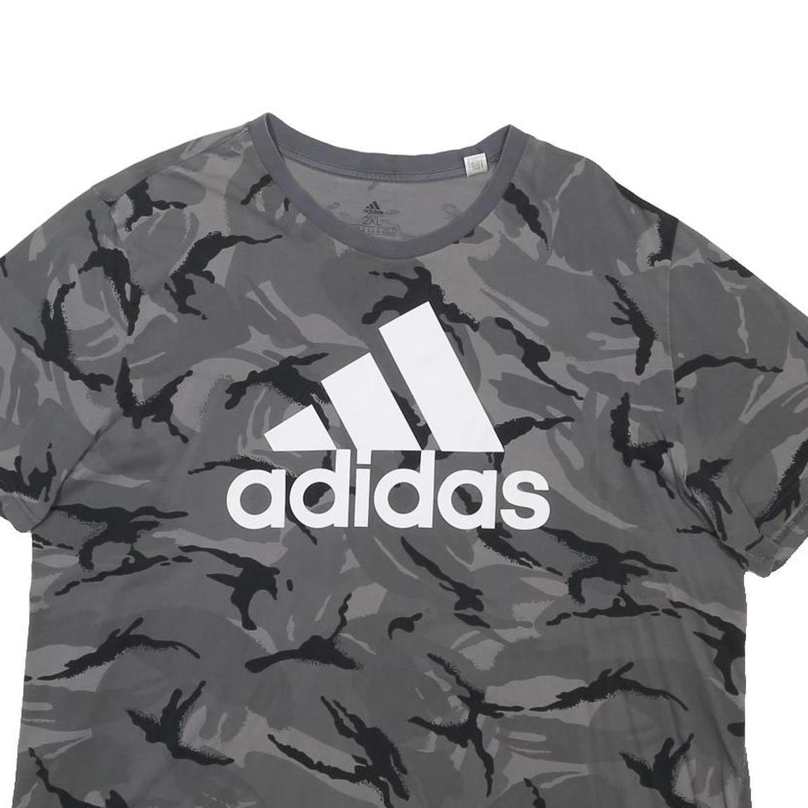 ADIDAS Mens Grey Camouflage Graphic Logo T-Shirt 2XL Short Sleeve Crew Neck