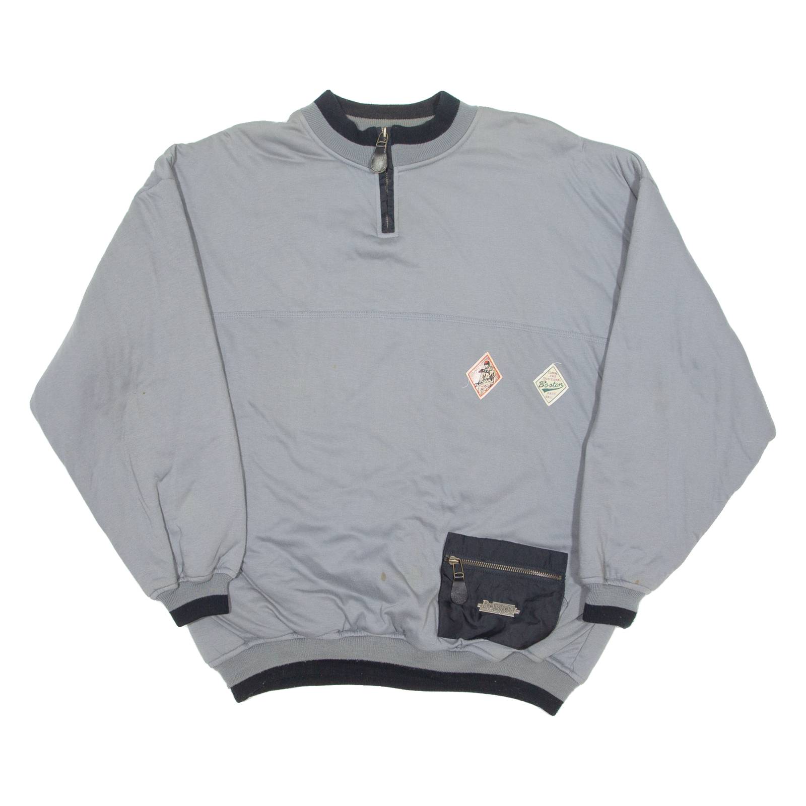 BST Boston Baseball Mens Sweatshirt Grey 1/4 Zip XL