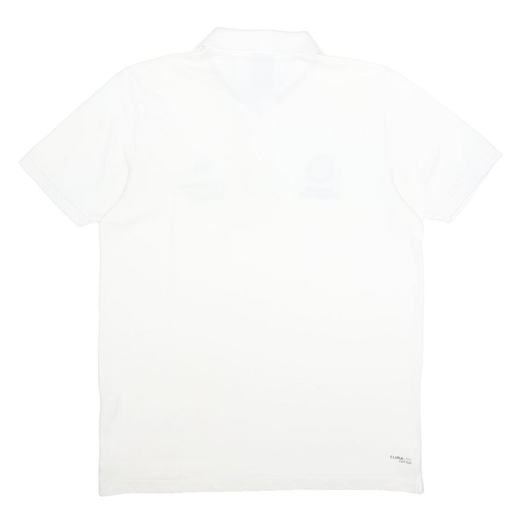 ADIDAS Mens White Cotton Blend Football Polo Shirt L Climate Clble