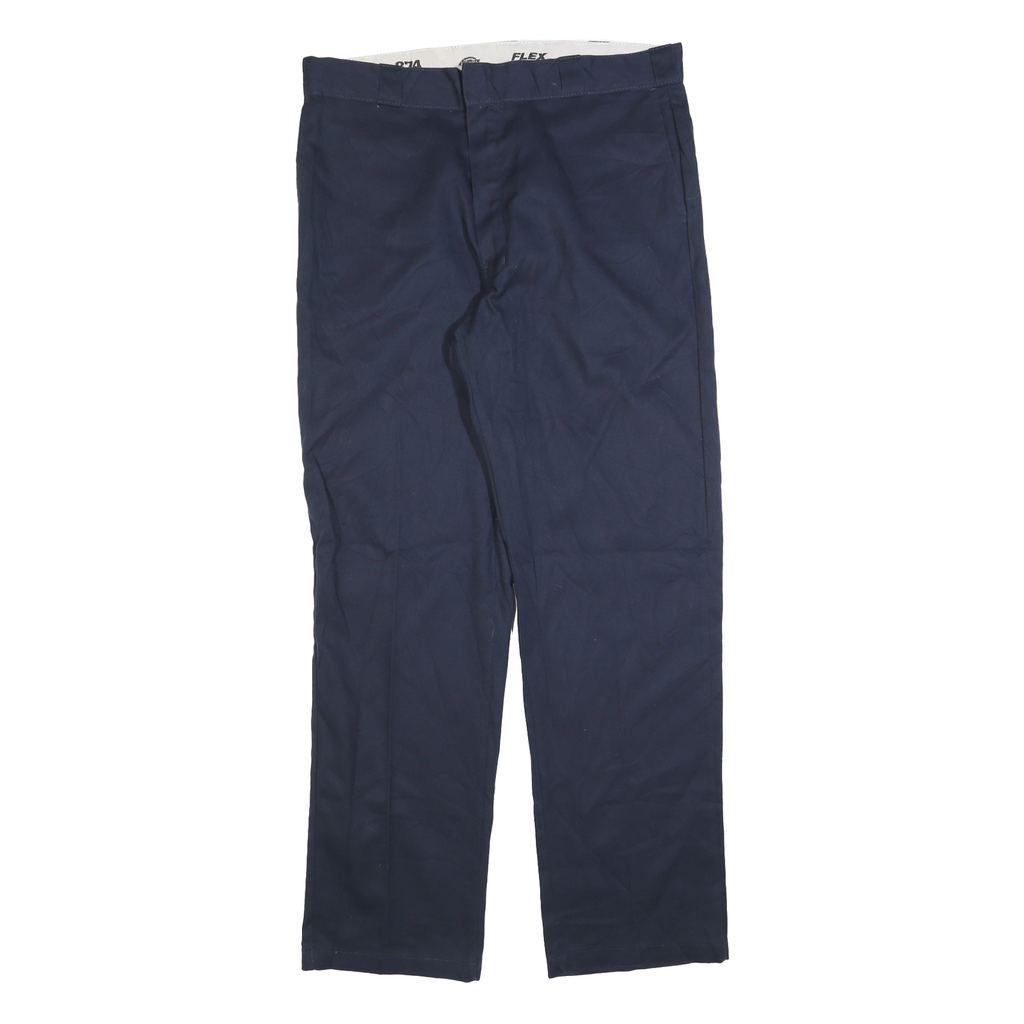 DICKIES Mens Cotton Blend Navy Regular Fit Straight Leg Trousers W38 L34