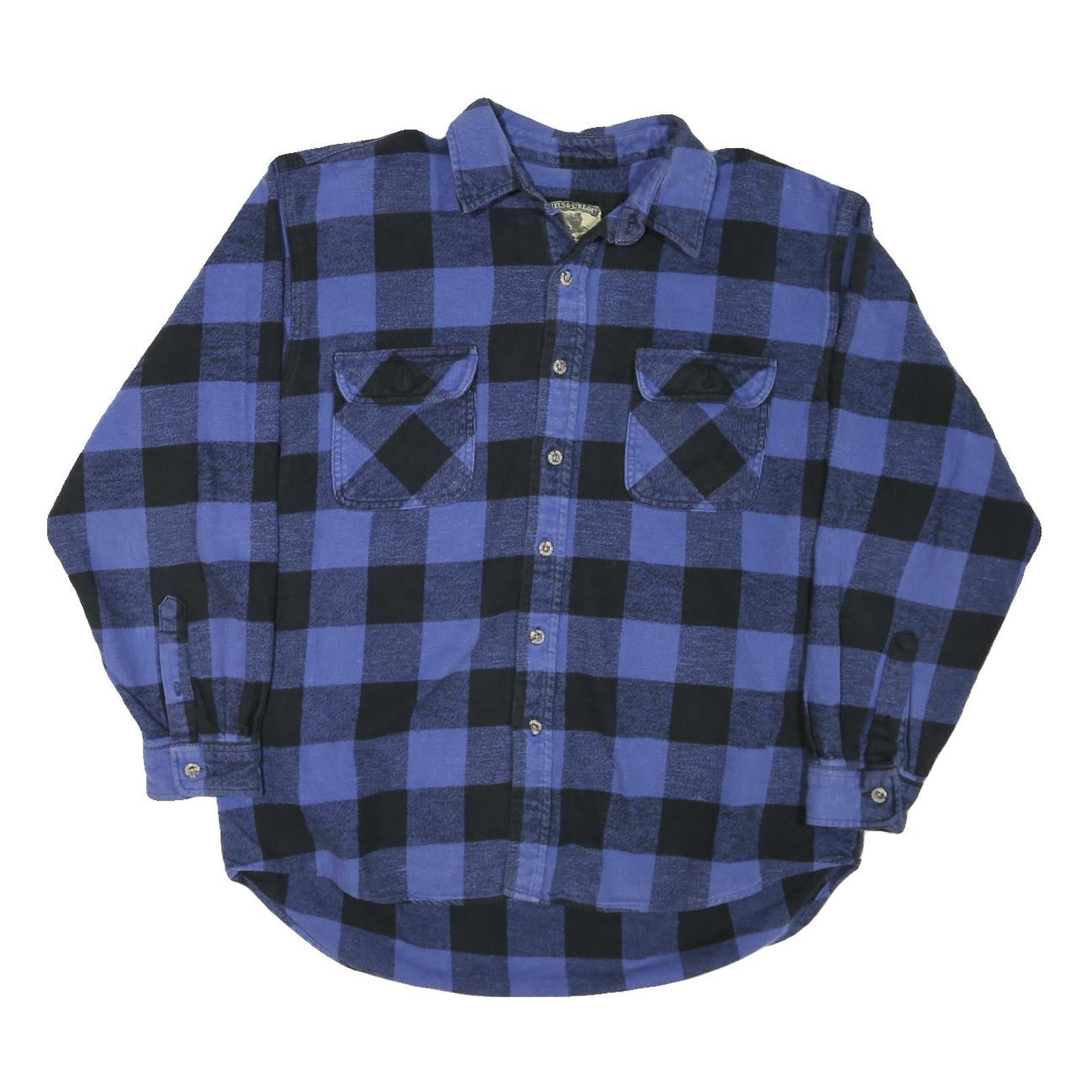 FIELD & STREAM Mens Blue & Black Check Shirt XL Cotton Blend Long Sleeve Casual