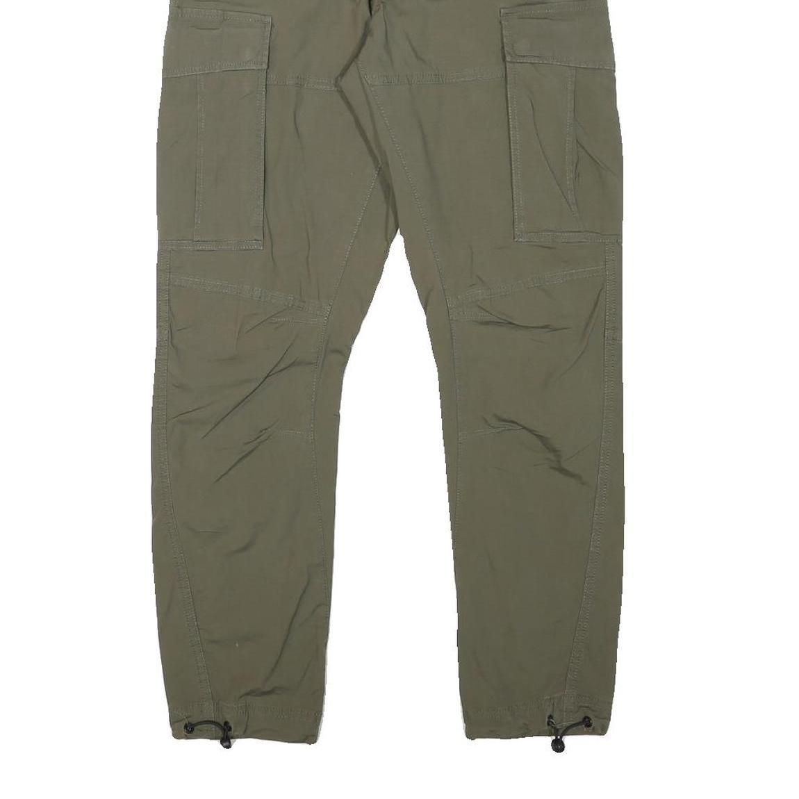 H&M Mens Cotton Blend Slim Cargo Trousers Green W29 L28 Drawstring Pockets