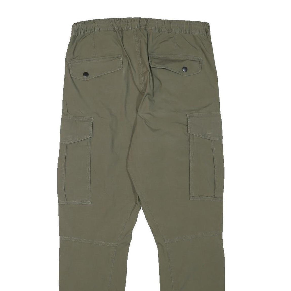 H&M Mens Cotton Blend Slim Cargo Trousers Green W29 L28 Drawstring Pockets