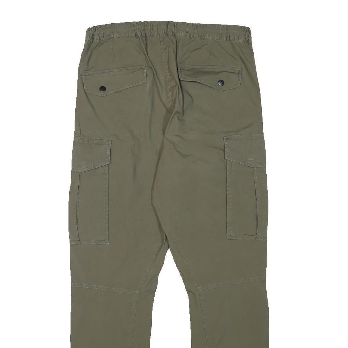 H&M Mens Cotton Blend Slim Cargo Trousers Green W29 L28 Drawstring Pockets