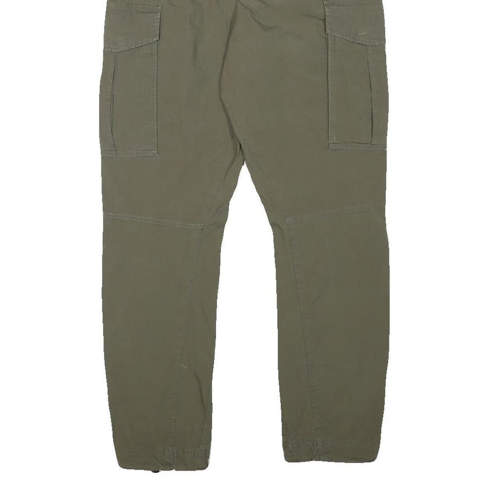 H&M Mens Cotton Blend Slim Cargo Trousers Green W29 L28 Drawstring Pockets