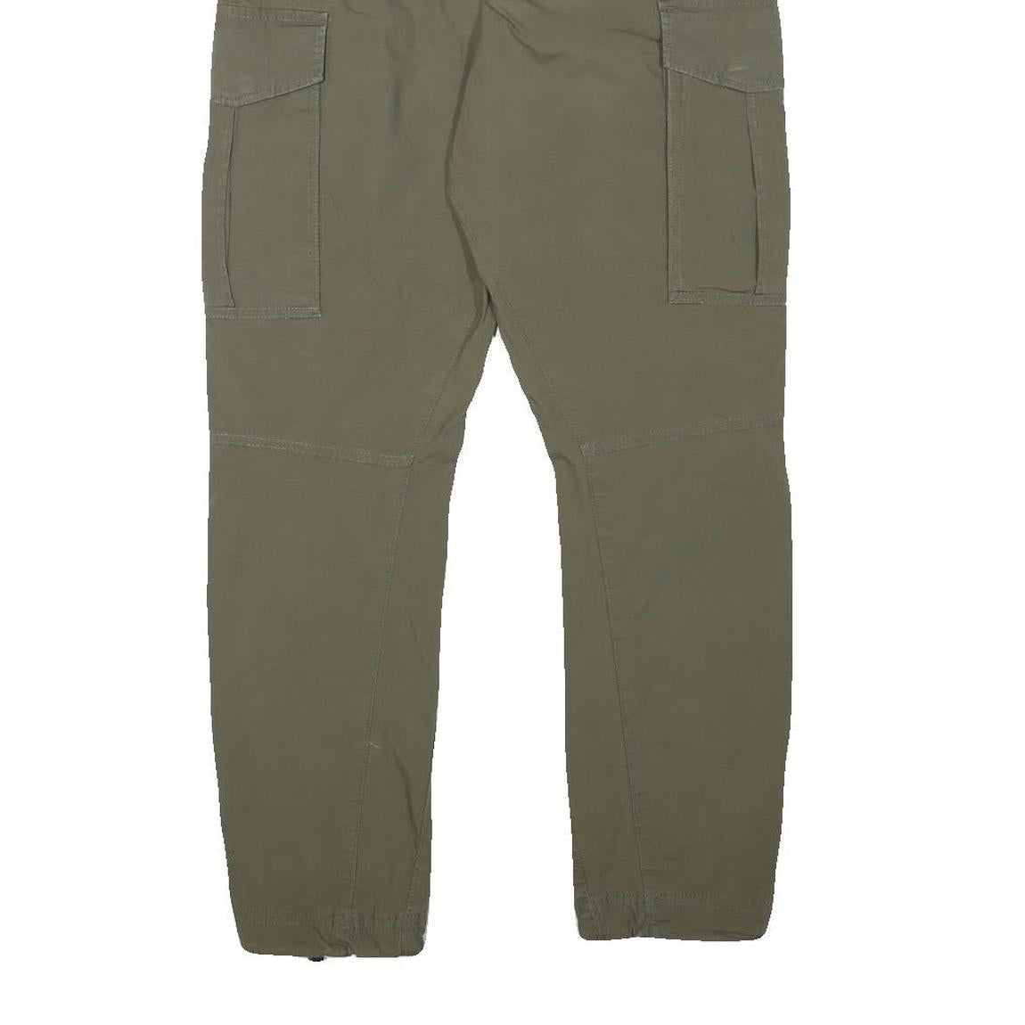 H&M Mens Cotton Blend Slim Cargo Trousers Green W29 L28 Drawstring Pockets
