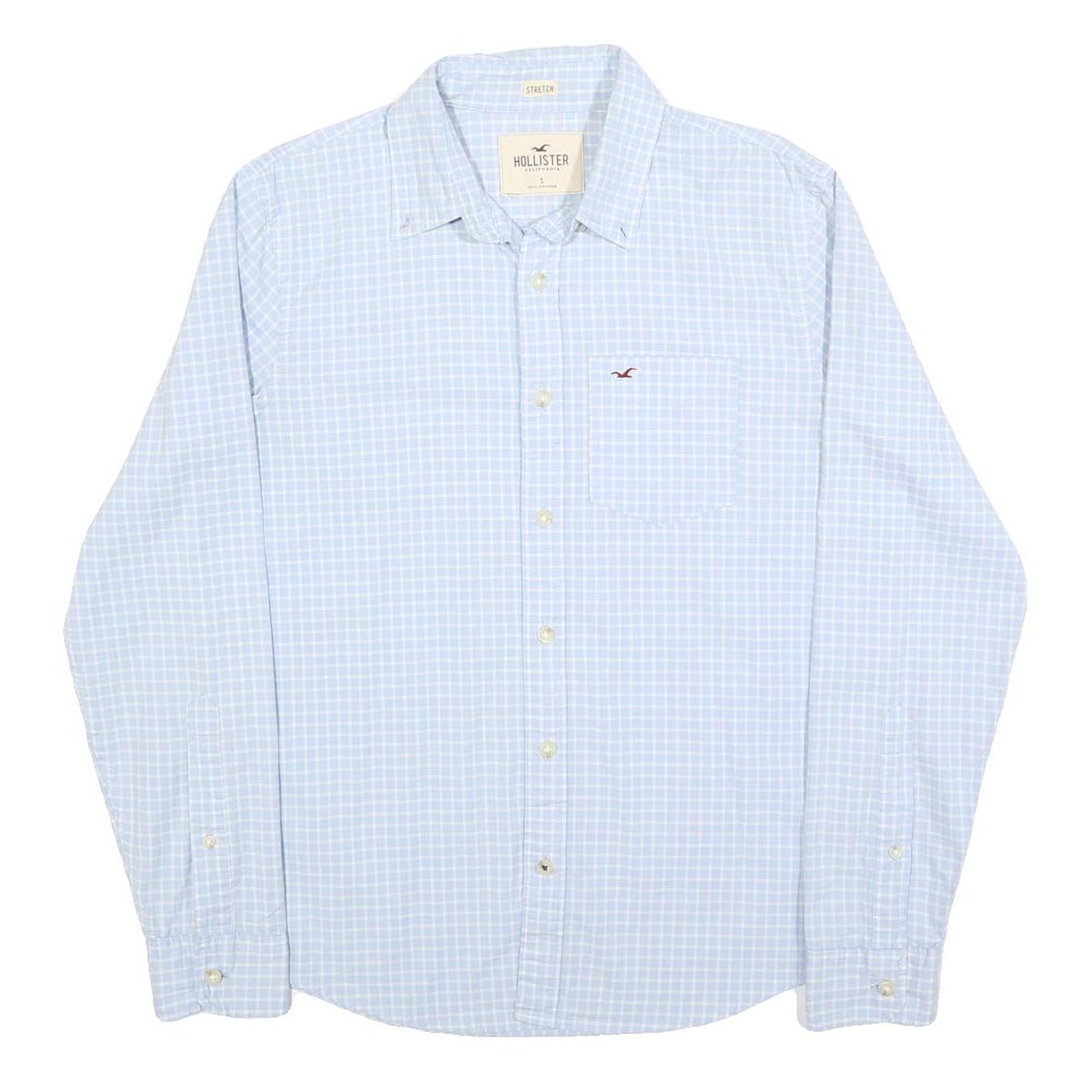 HOLLISTER Mens Blue Check Shirt S Cotton Blend Long Sleeve Button-Down Casual