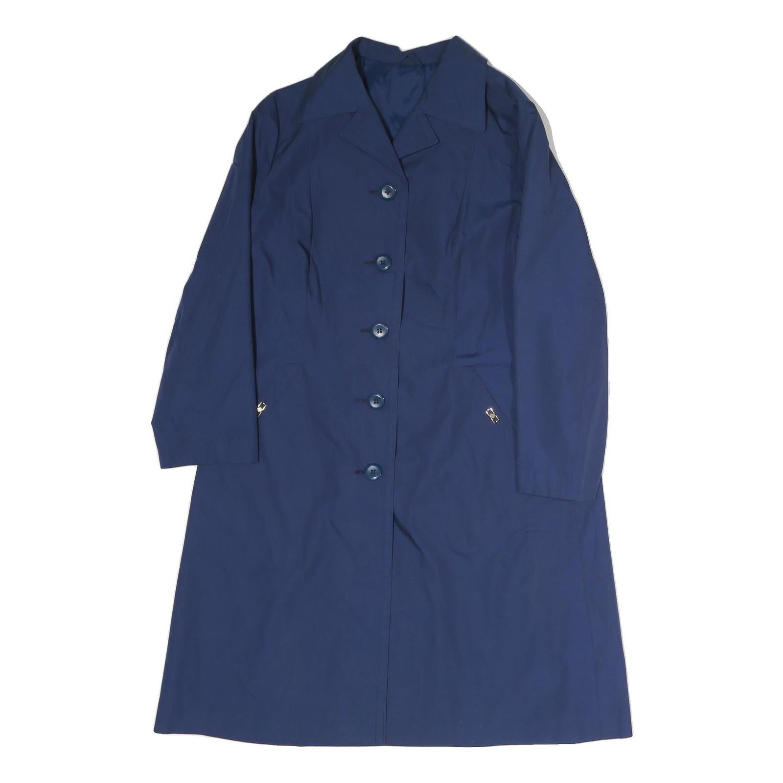 Womens Blue Plain Button Cotton Regular Jacket L Classic Button Closure