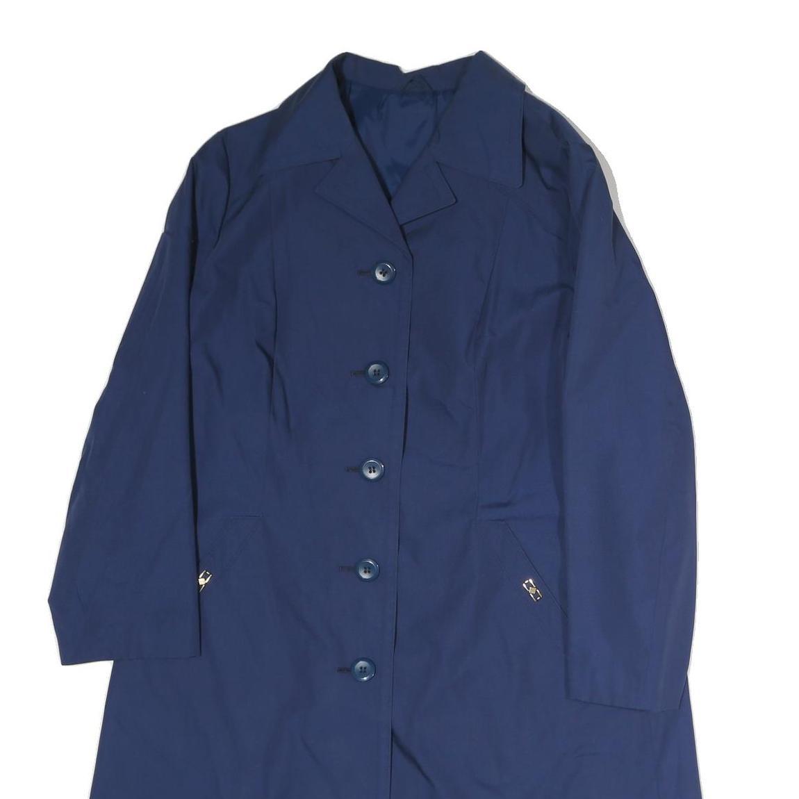 Womens Blue Plain Button Cotton Regular Jacket L Classic Button Closure
