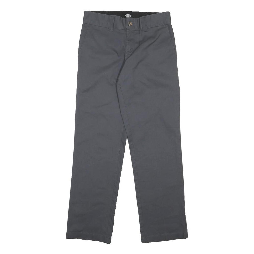 DICKIES Womens Grey Regular Fit Straight Leg Trousers W28 L30 Cotton Blend Zip