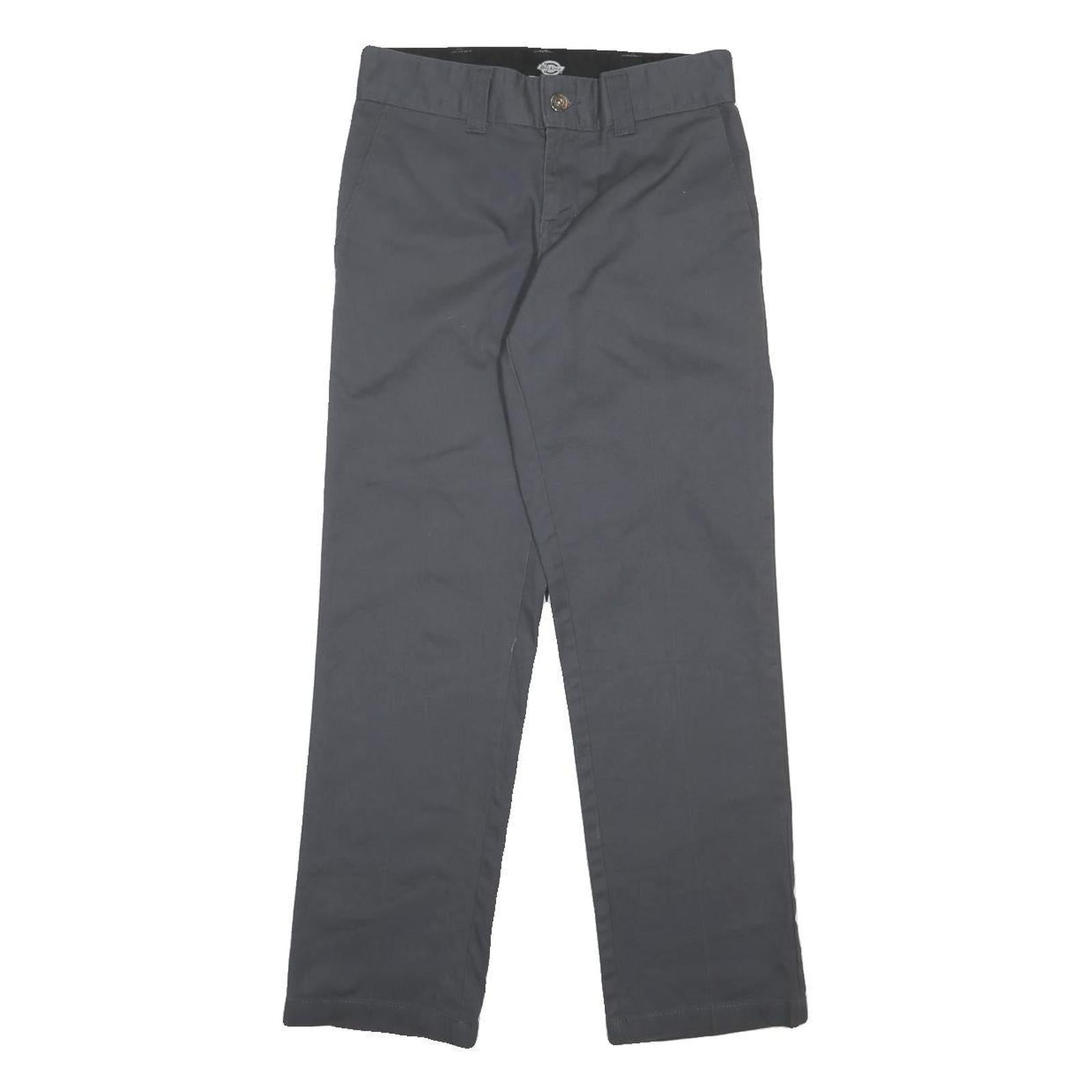 DICKIES Womens Grey Regular Fit Straight Leg Trousers W28 L30 Cotton Blend Zip
