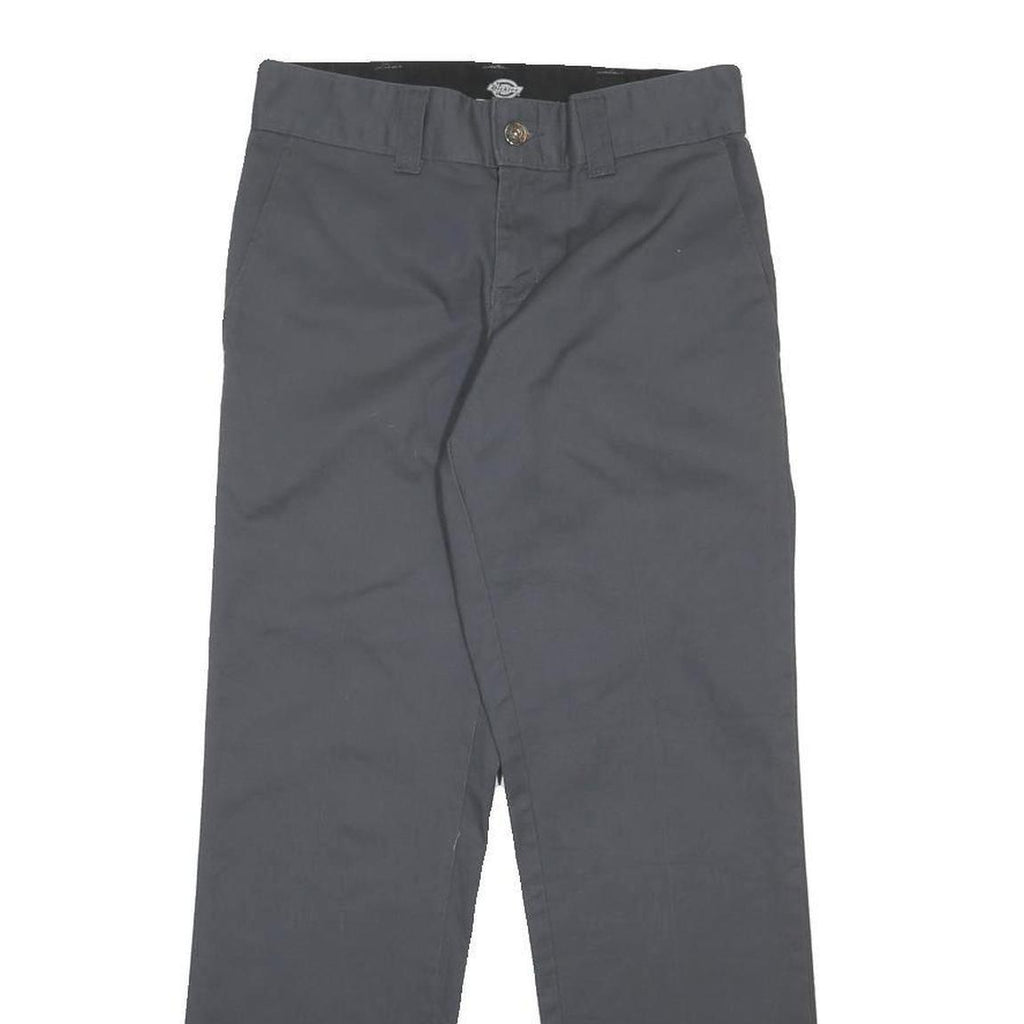 DICKIES Womens Grey Regular Fit Straight Leg Trousers W28 L30 Cotton Blend Zip