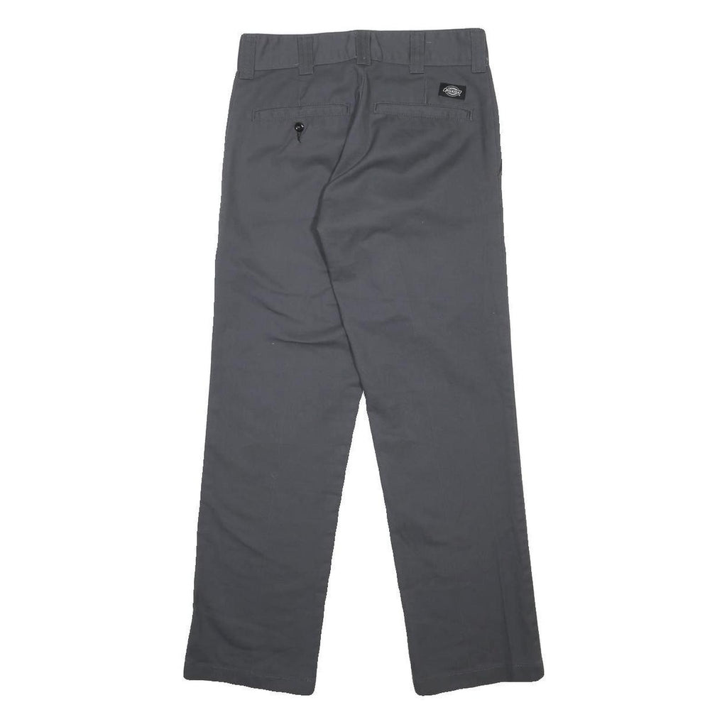 DICKIES Womens Grey Regular Fit Straight Leg Trousers W28 L30 Cotton Blend Zip