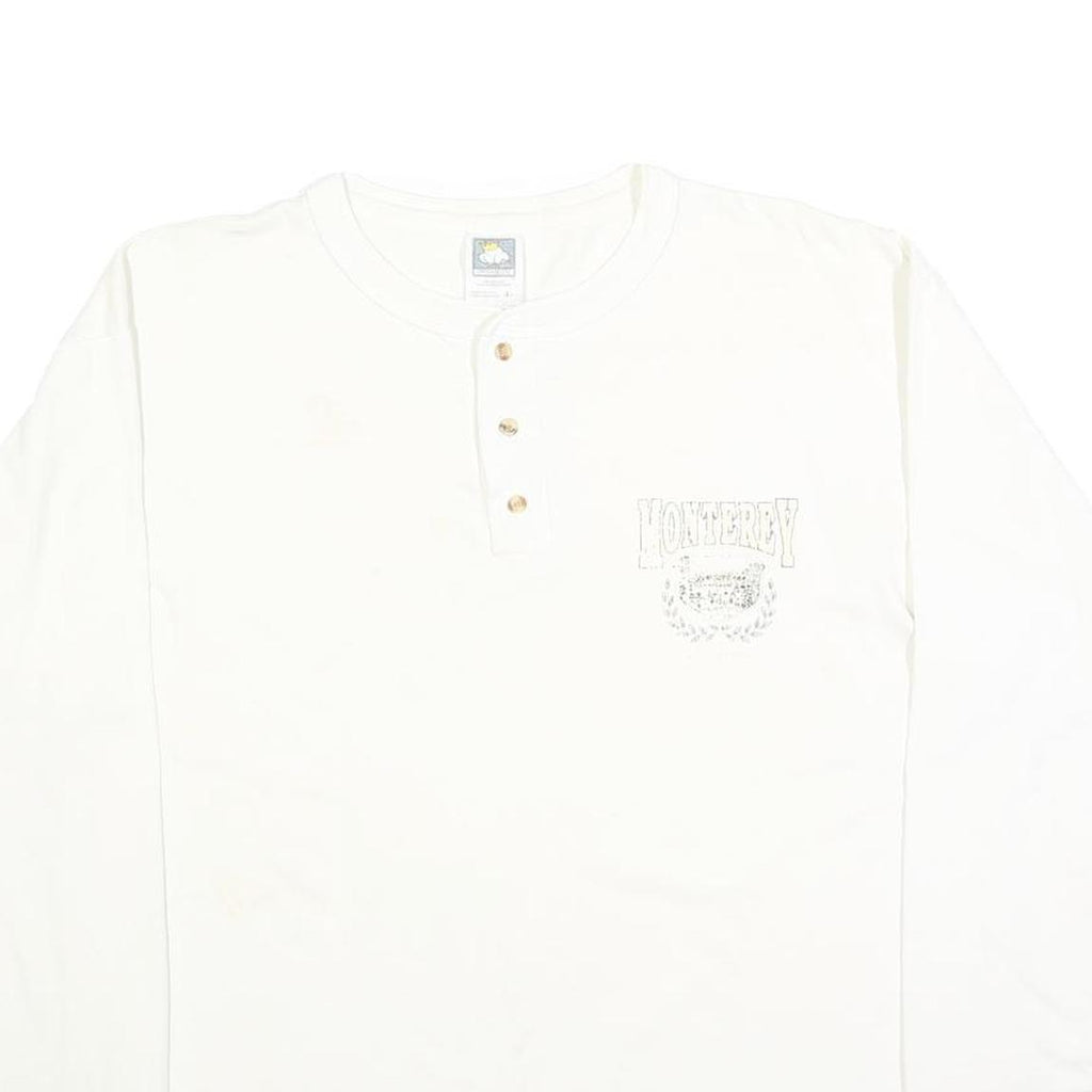 COTTON DELUXE Mens White Henley Long Sleeve T-Shirt XL Monterey Print Casual