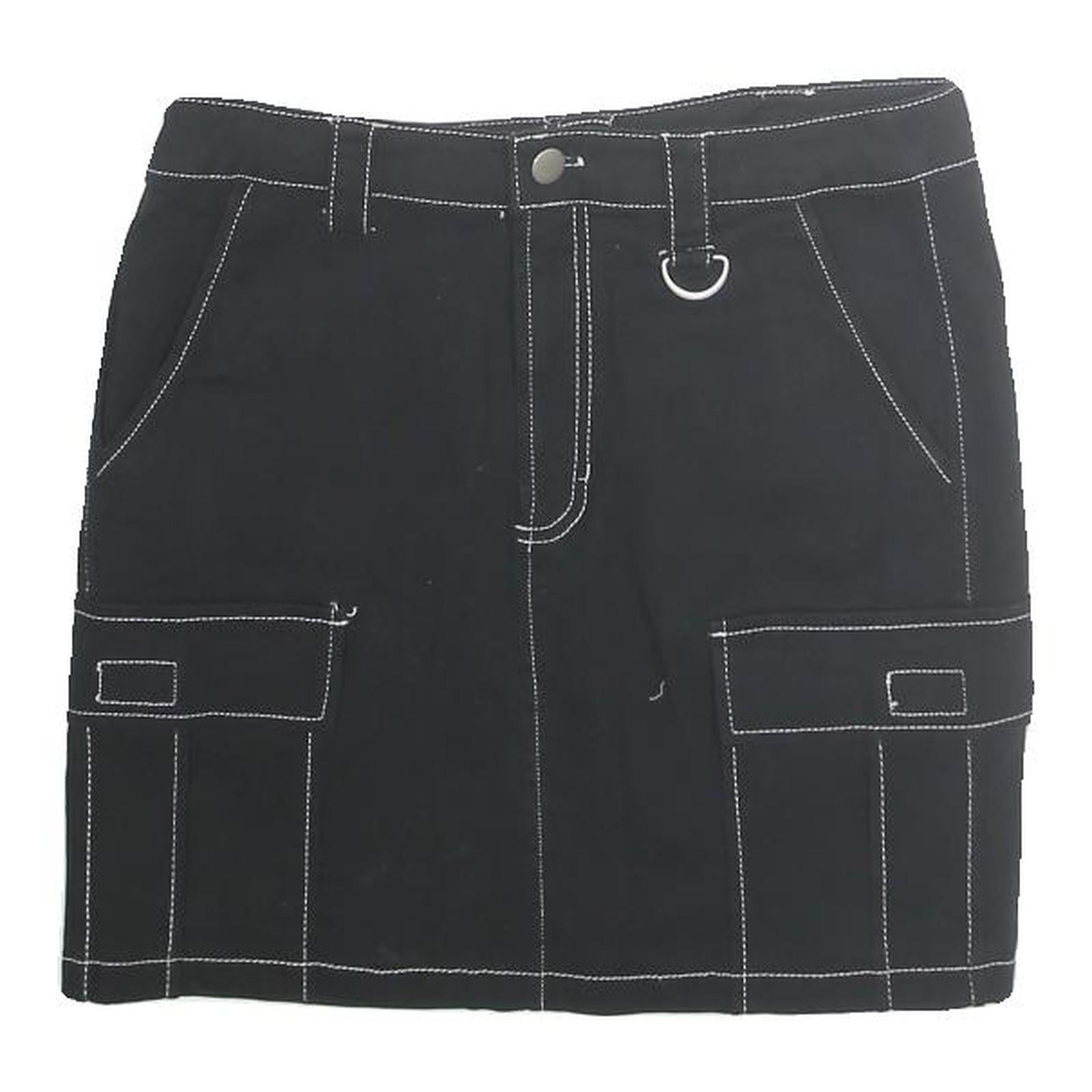 SO Womens Black Contrast Stitch Cargo Mini Cotton Skirt Size S Functional