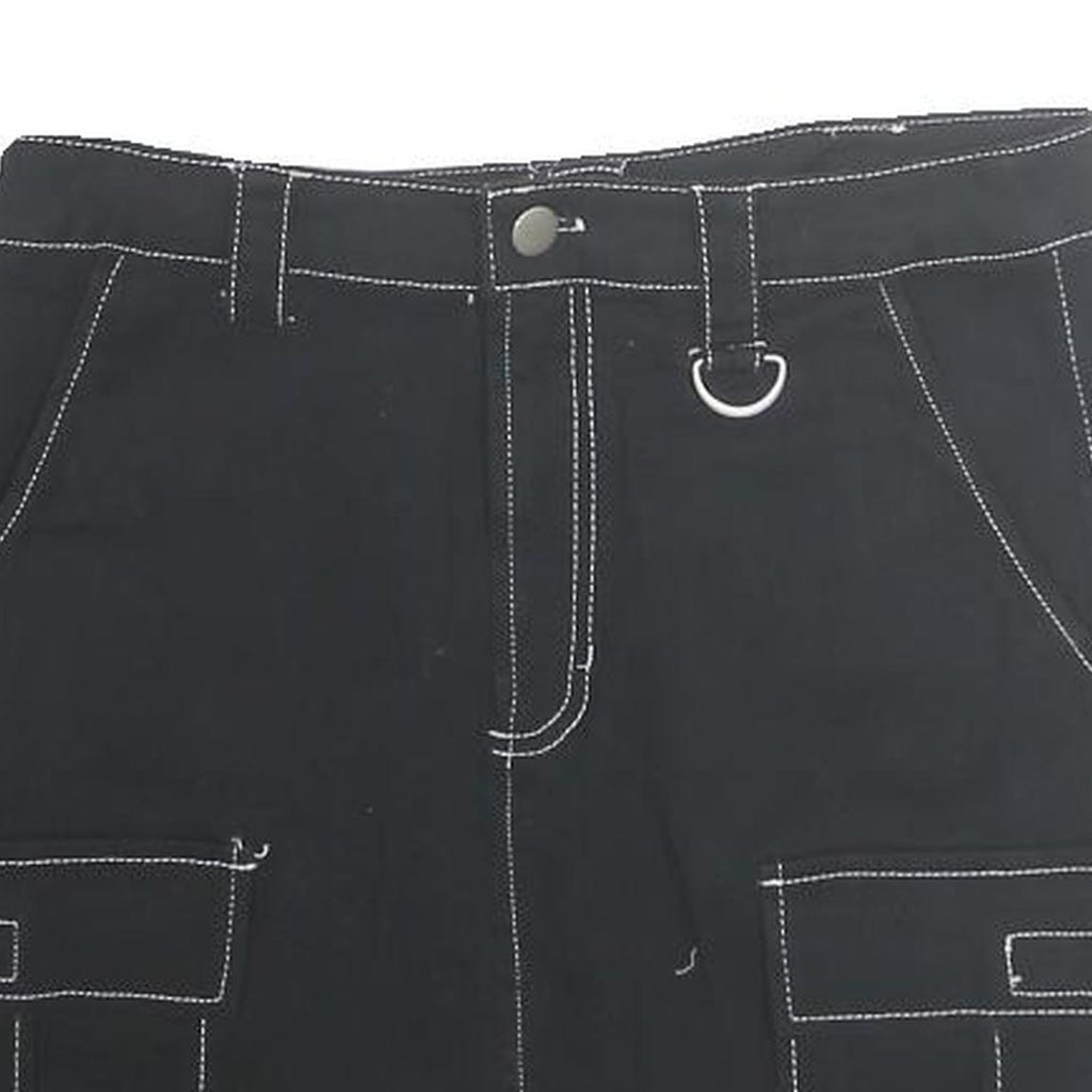 SO Womens Black Contrast Stitch Cargo Mini Cotton Skirt Size S Functional