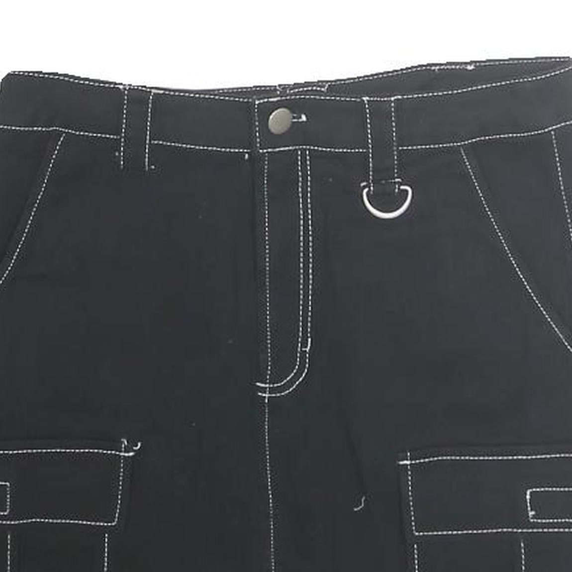 SO Womens Black Contrast Stitch Cargo Mini Cotton Skirt Size S Functional