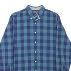 TOMMY HILFIGER Mens Blue & Green Check Shirt L Button Down Collar Long Sleeve