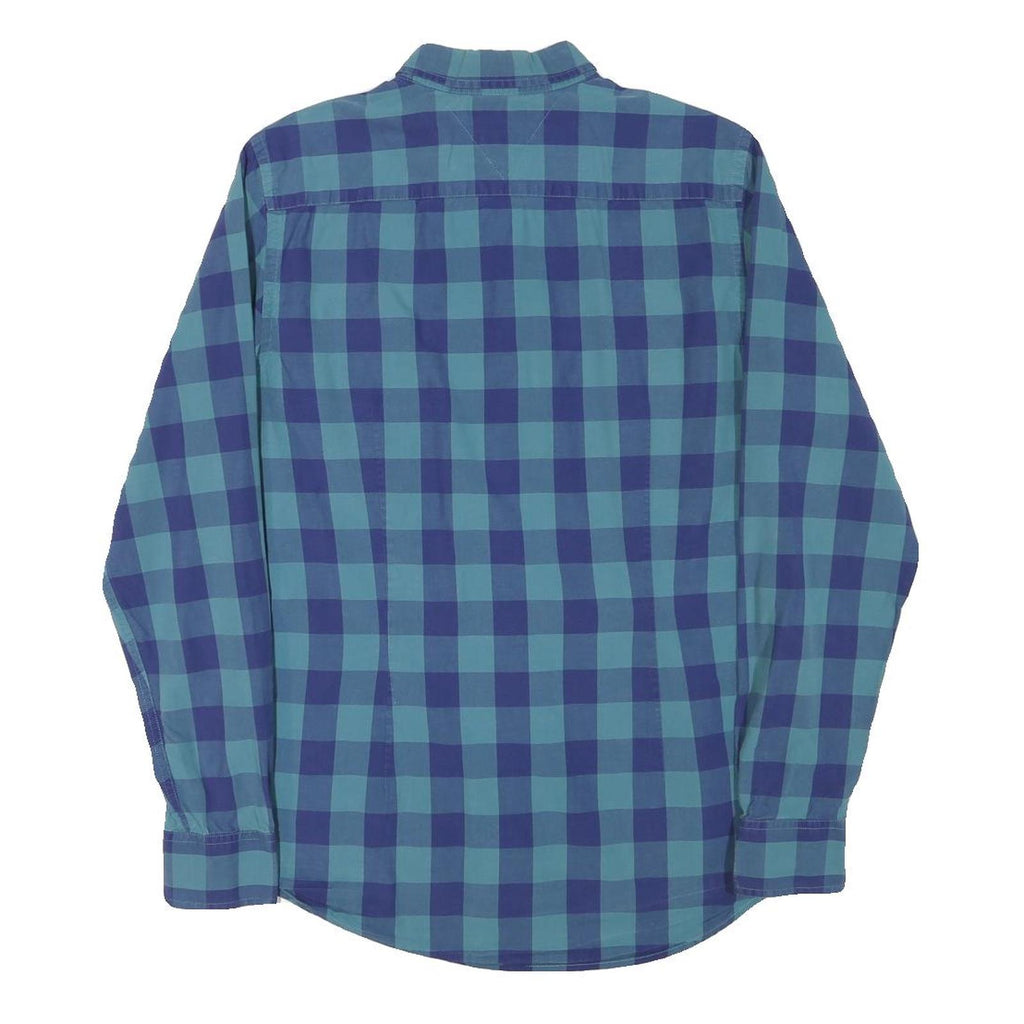TOMMY HILFIGER Mens Blue & Green Check Shirt L Button Down Collar Long Sleeve