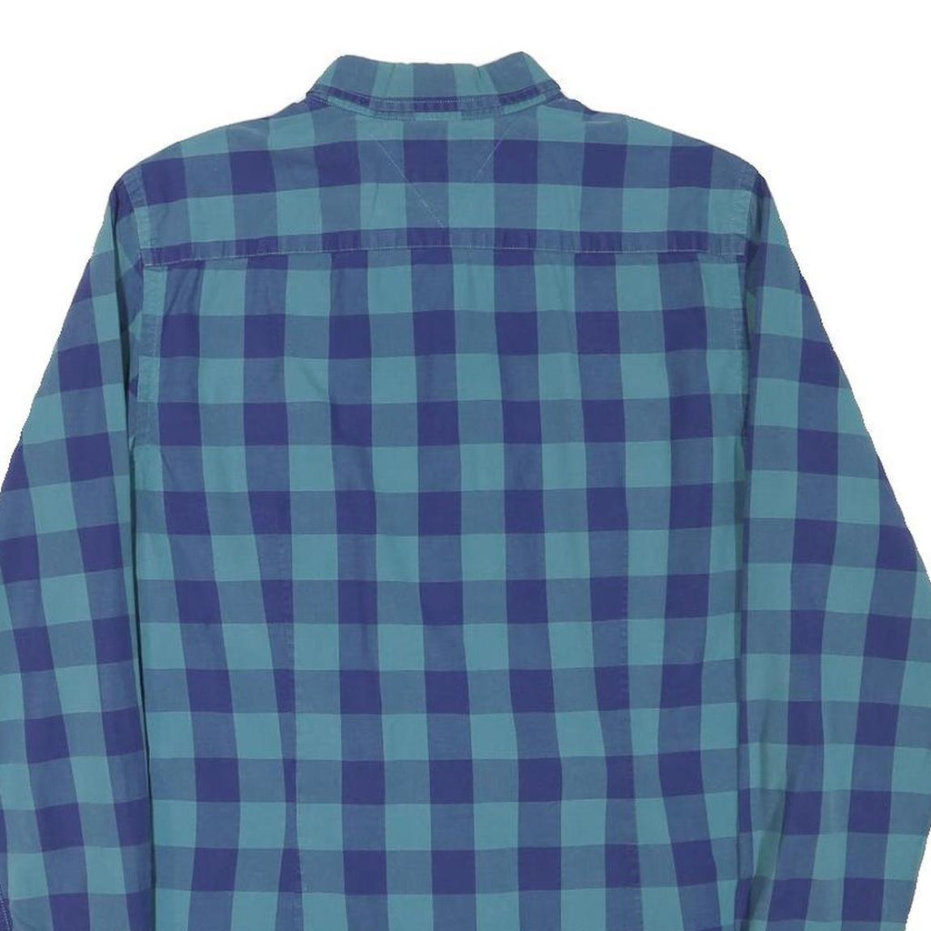 TOMMY HILFIGER Mens Blue & Green Check Shirt L Button Down Collar Long Sleeve