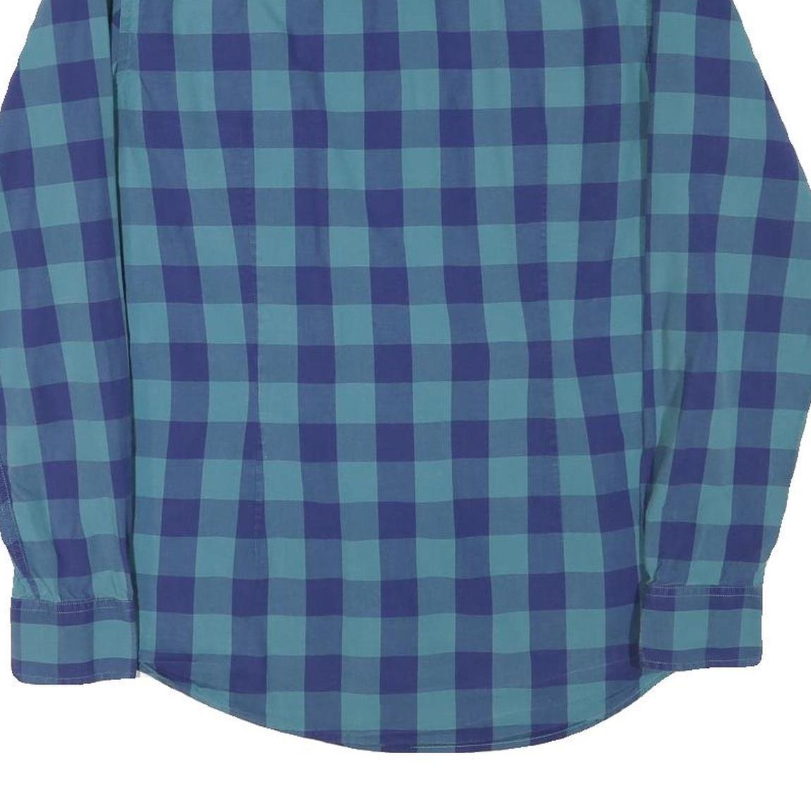 TOMMY HILFIGER Mens Blue & Green Check Shirt L Button Down Collar Long Sleeve