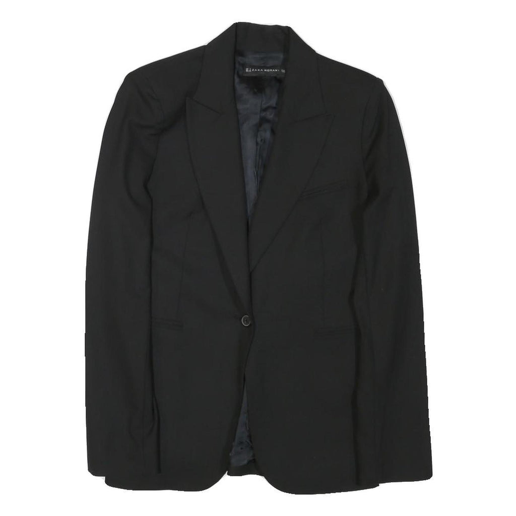 ZARA WOMAN Womens Black Tailored Jacket S Polyester Blend Button Plain Classic