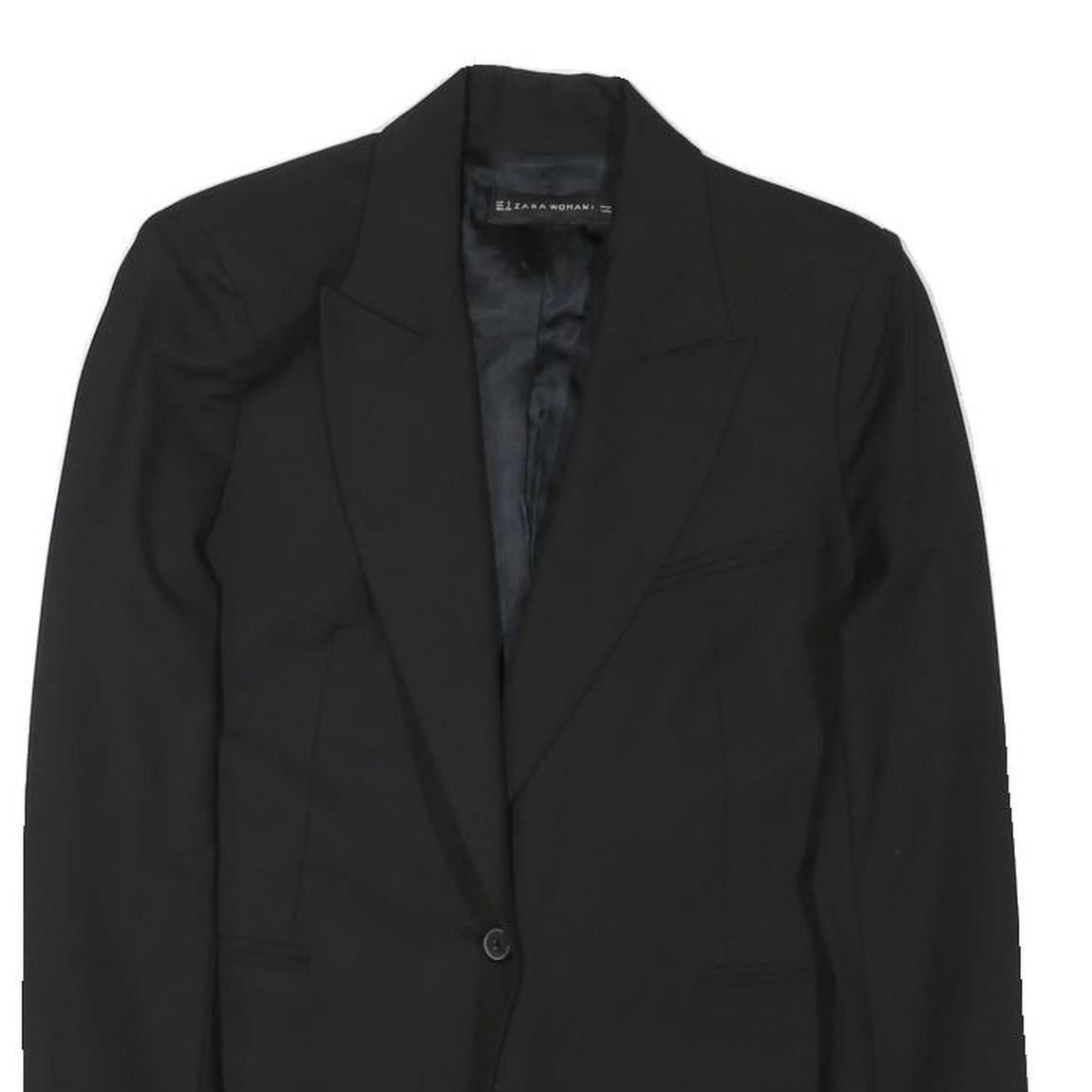 ZARA WOMAN Womens Black Tailored Jacket S Polyester Blend Button Plain Classic