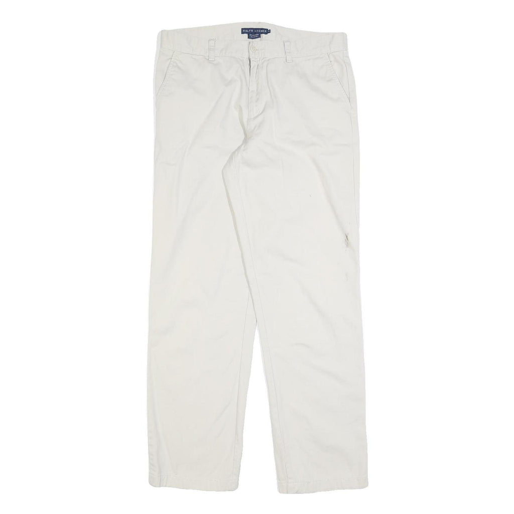 RALPH LAUREN Womens Cotton Blend White Regular Straight Trousers W32 L30 Classic