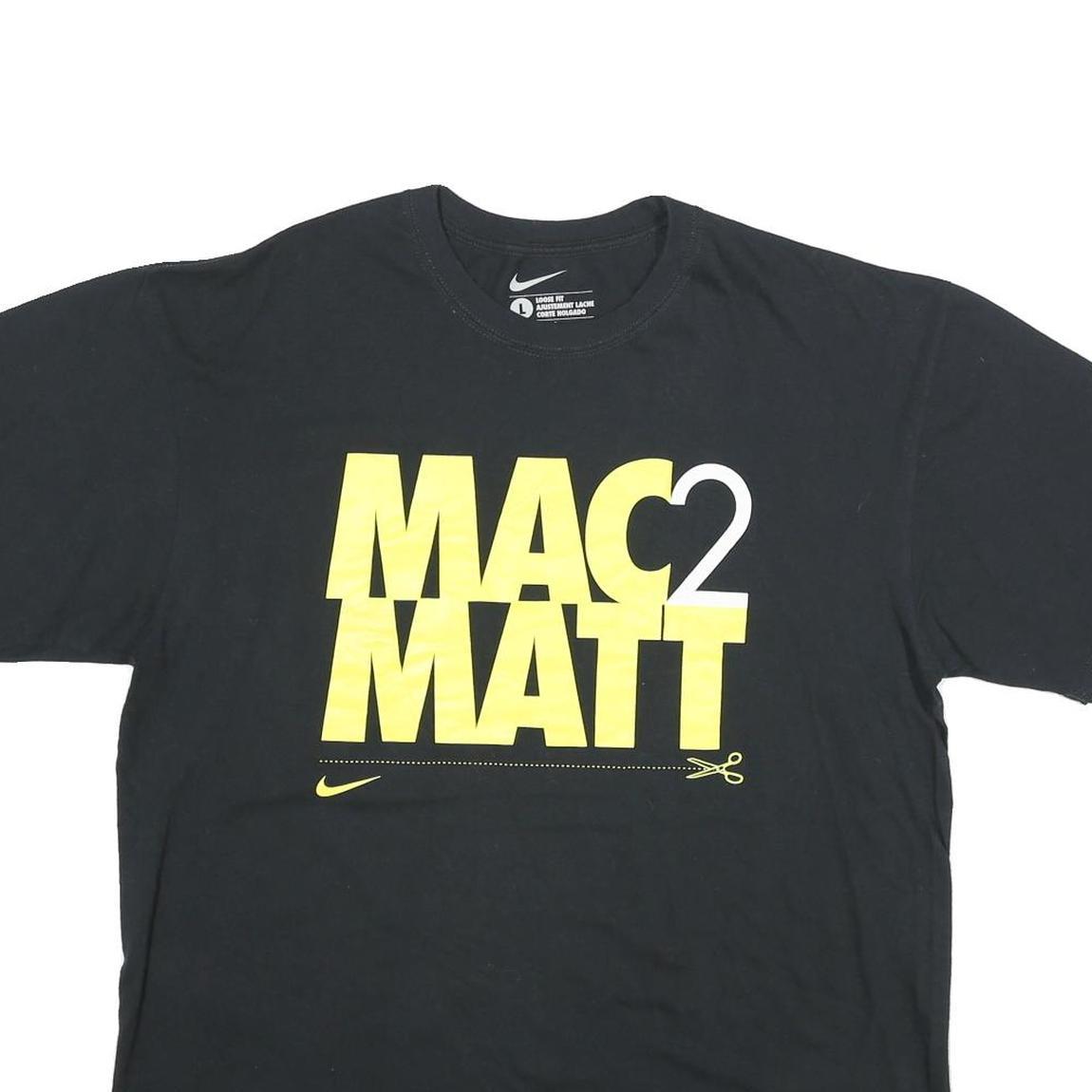 NIKE Mens Black & Yellow Graphic T-Shirt L Short Sleeve Crew Neck Mac2 Matt