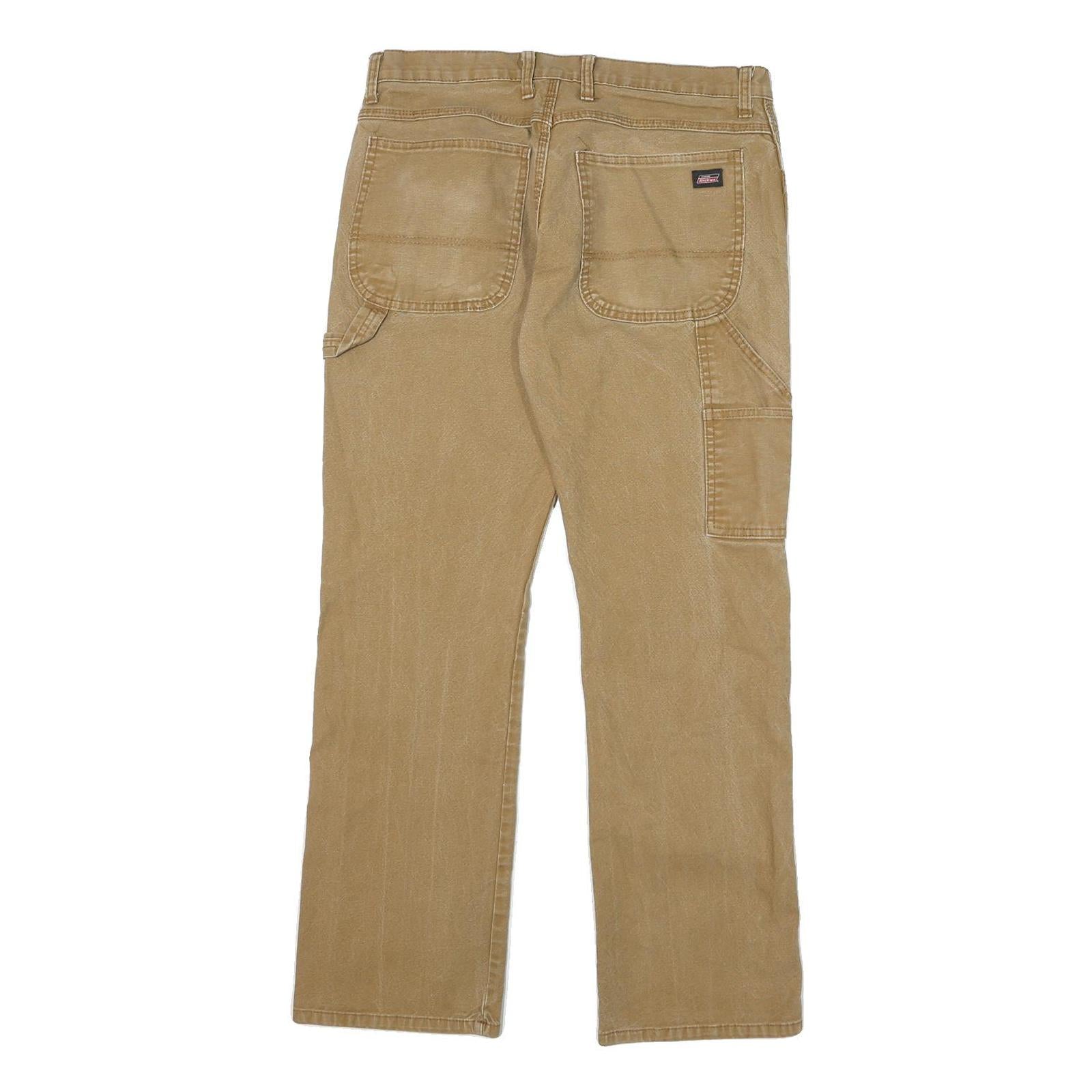 DICKIES Mens Regular Beige Cotton Blend Zip Trousers W32 L30 Workwear Utility