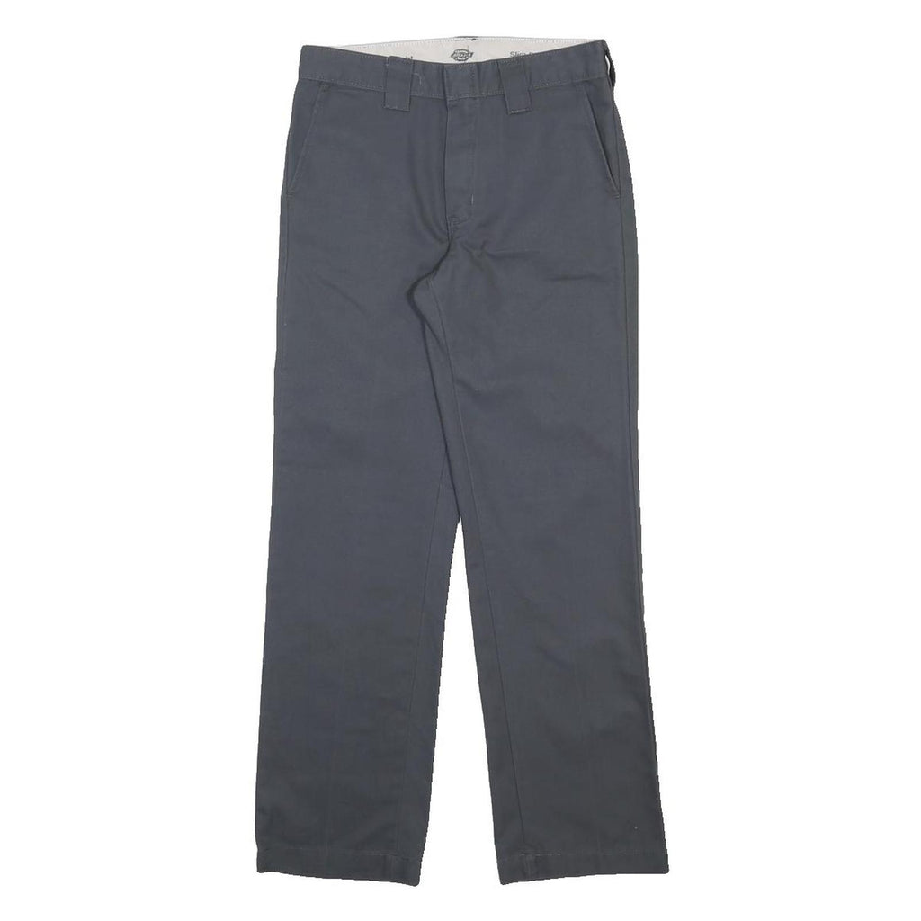 DICKIES Boys Slim Fit Navy Blue Cotton Blend Trousers W26 L27 Zip Closure